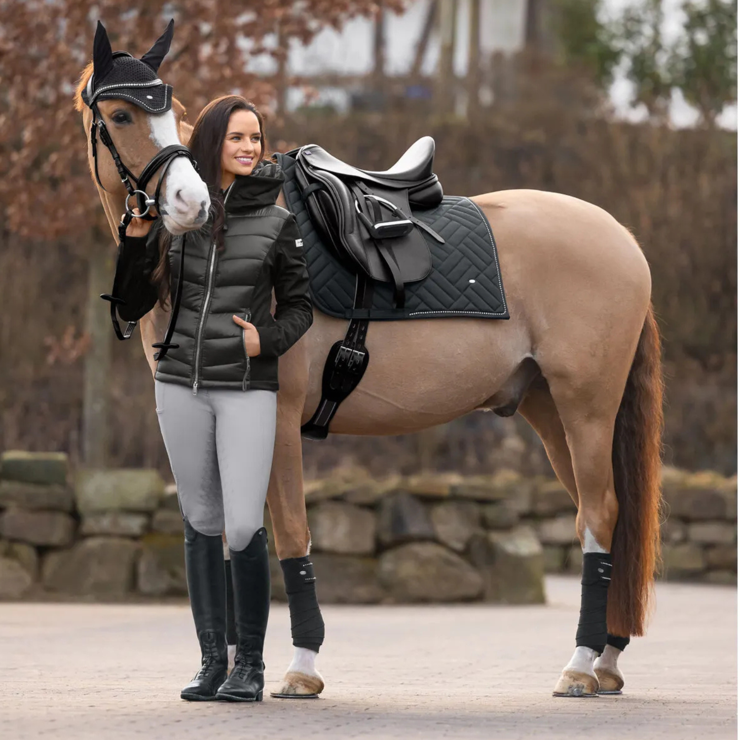 Ties | Zwart Dressuur Zadeldek met Ruitstiksel - Saddle Pad