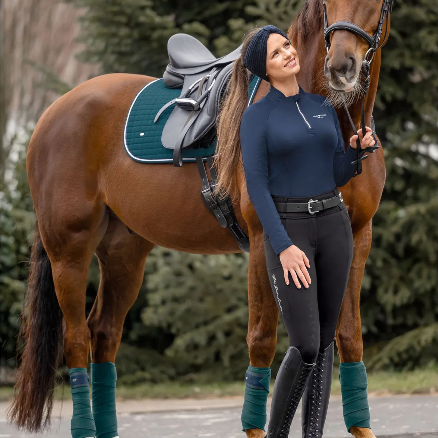 Lars | Donkergroen Gewatteerd Dressuur Zadeldek met Witte Bies - Saddle Pad
