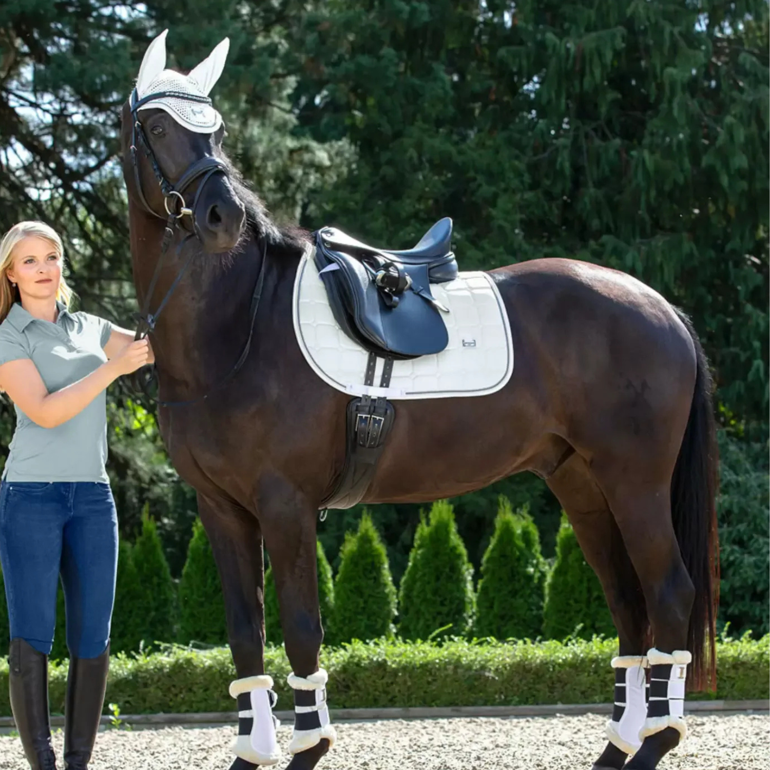 Milan | Wit zadeldek met honingraatstiksel - Saddle Pad