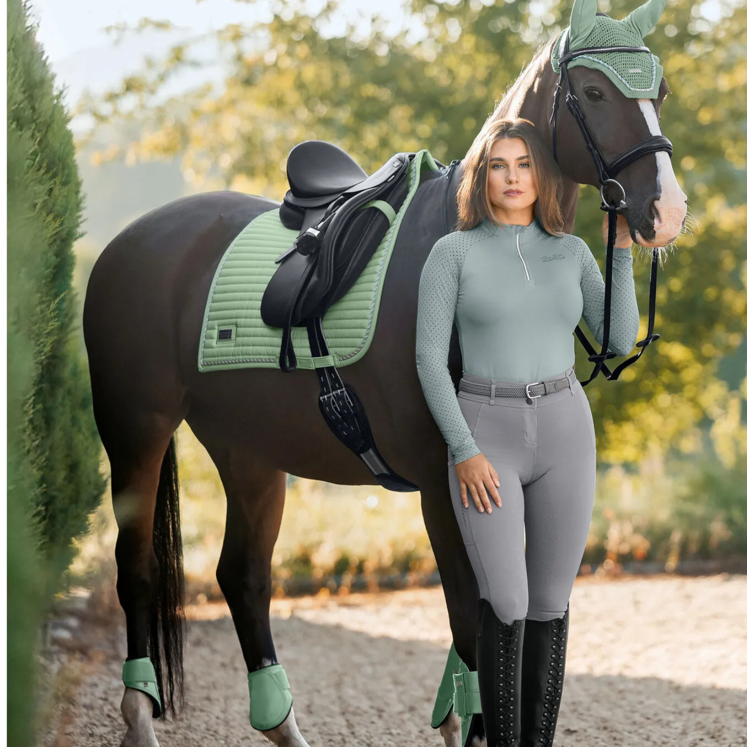 Thijs | Mint Green Padded Dressage Saddle Pad with Piping - Saddle Pad