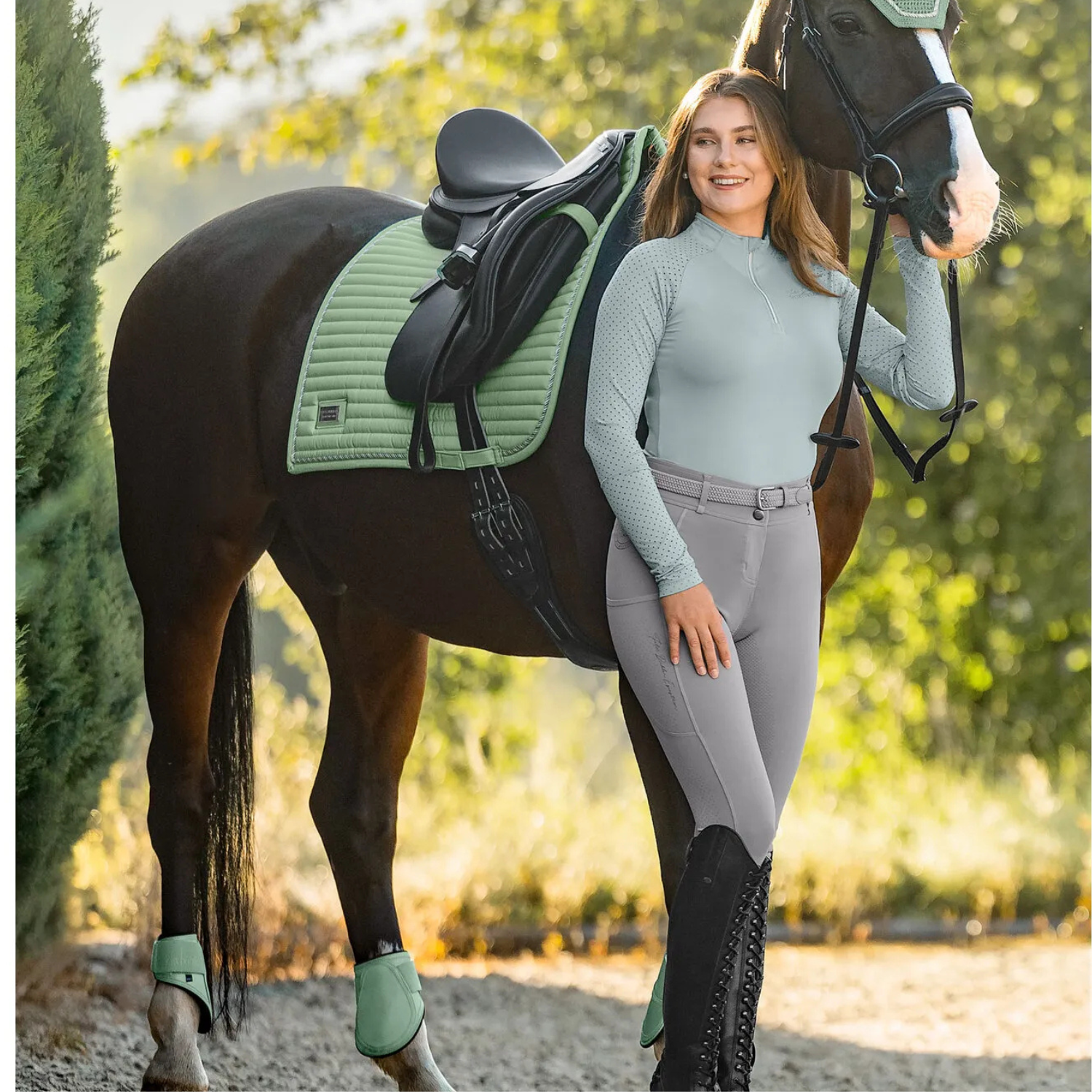 Thijs | Mint Green Padded Dressage Saddle Pad with Piping - Saddle Pad